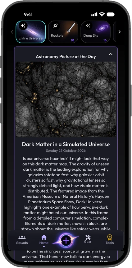 NASA Astronomy Picture of the Day card on the home screen